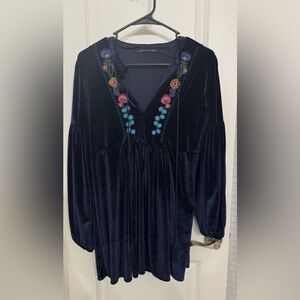 Embroidered Velvet Tunic Dress